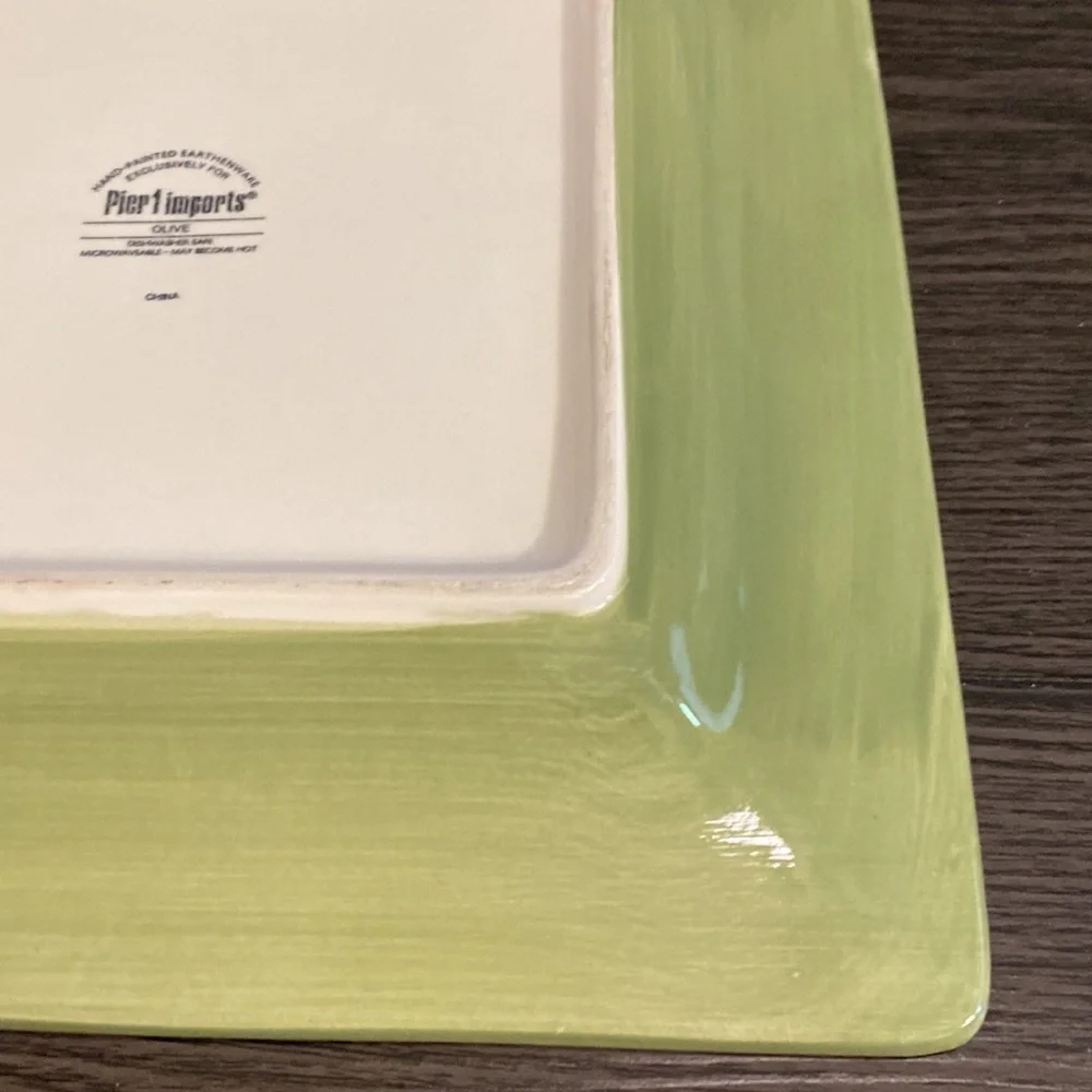 Pier1 Imports Olive serving plate. 11” x 11”. Green with olive design.